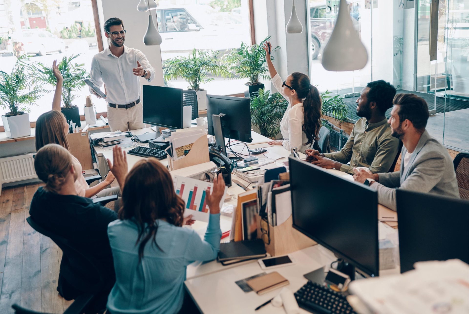 Group of professionals working in a friendly environment